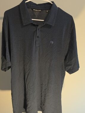Travis Mathew Dark Navy Polo with Logo On Sleeve XL